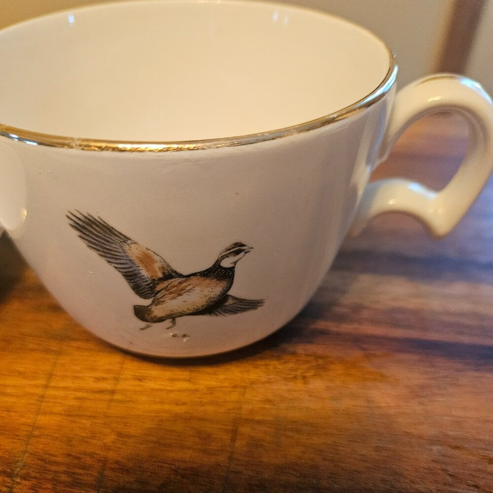 vintage delano studios hand colored pheasant saucer and tea cup - Picture 6 of 8